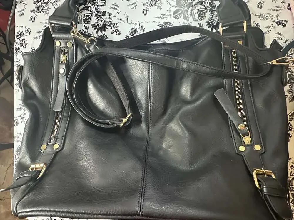Unbranded Women's Black Faux Leather Multi-Zip Satchel Tote Handbag